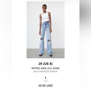 Zara Ripped Wide Leg Jeans